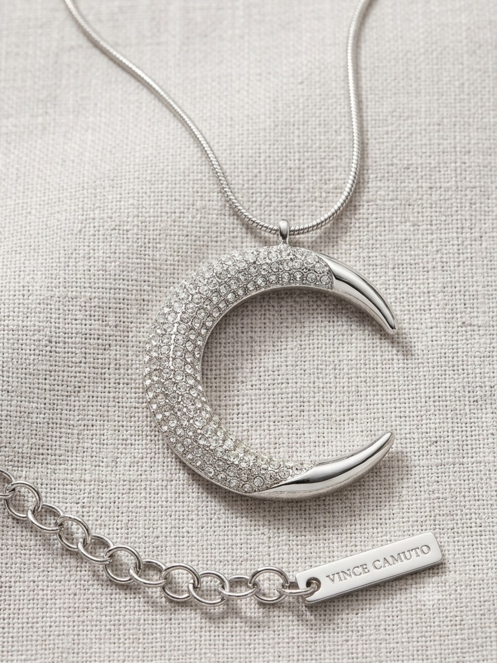 Vince Camuto Silver-Tone Rhinestone Crescent Moon Necklace